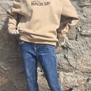 SWITCH “I Am The Backup” Sweatshirt L Beige Brown Motivational Streetwear
